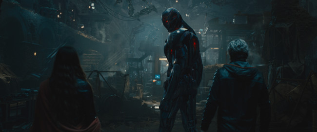 Marvel's Avengers: Age Of Ultron..L to R: Scarlet Witch (Elizabeth Olsen), Ultron (voiced by James Spader), and Quicksilver (Aaron Taylor-Johnson)..Ph: Film Frame..?Marvel 2015