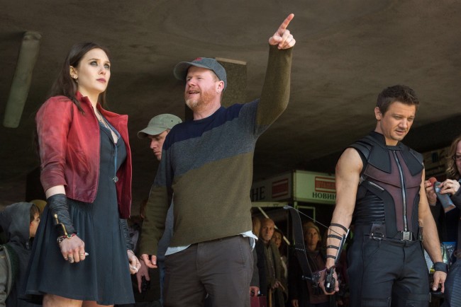 Joss Whedon with newcomer Elizabeth Olsen as Scarlet Witch.