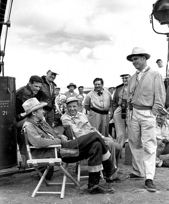 James Stewart & director Anthony Mann on location for 'The Man From Laramie' (1955).