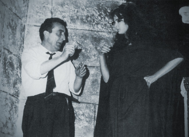 Mario Bava at work with Barbara Steele