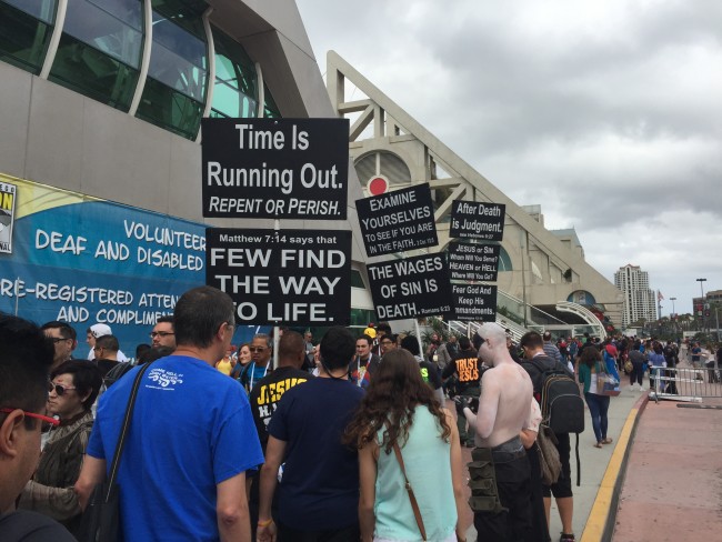 In addition to fans of movies/comics/games, SDCC attracts religious protestors every year.