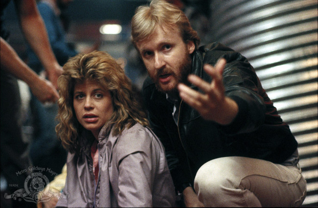 Linda Hamilton and James Cameron on 'The Terminator' (1984).