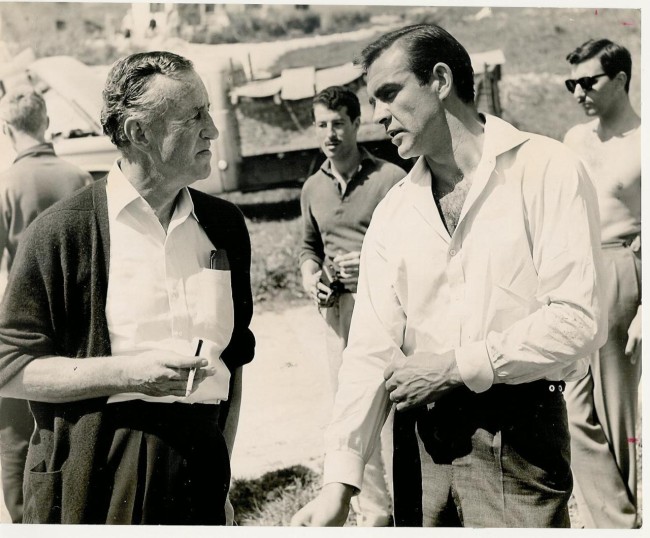 Author Ian Fleming & Sean Connery on the set of 'From Russia With Love'.